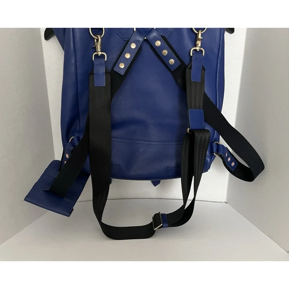 TIMBUK2 X PHOEBE DAHL JET SET CONVERTIBLE COBALT BLUE LEATHER BACKPACK